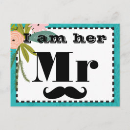 Mustache, jag är hennes mr Teal Blommigt Props Vykort