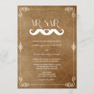 Mustache Kärlek, Mr. & Vintage Papprare Gay Bröllo Inbjudningar