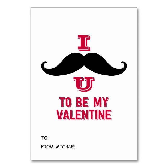 Mustache Kids Classroom Valentine Card Bordsnummer (Framsidan)