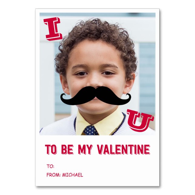 Mustache Kids Classroom Valentine Photo Card Bordsnummer (Framsidan)