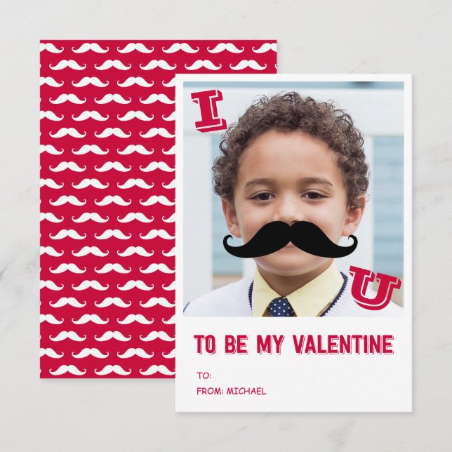 Mustache Kids Classroom Valentine Photo Card Inbjudningar (Fram/baksida)