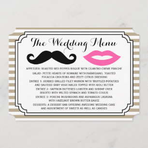 Mustache & Läppar Bröllop Menu Meny