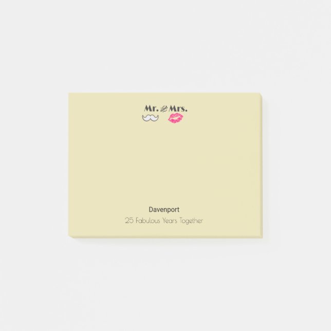 Mustache & Läppar Mr. Och Mrs. - Årsdag Post-it Block (Framsida)