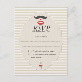 Mustache Läppar Retro OSA Bröllop Card