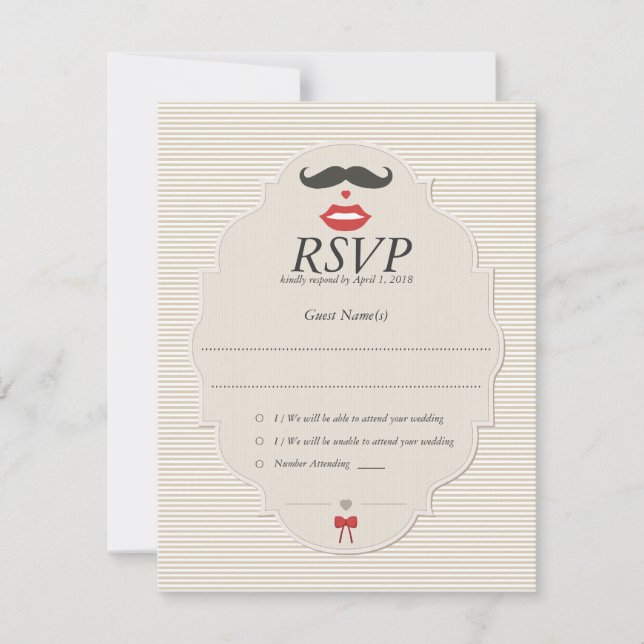 Mustache Läppar Retro OSA Bröllop Card (Framsida)