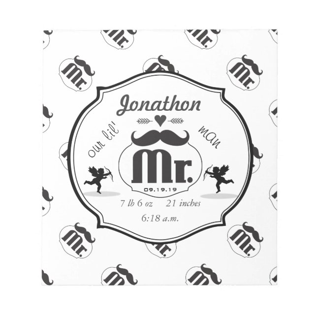 Mustache Lil Man Pojke Stats Anteckningsblock (Framsida)