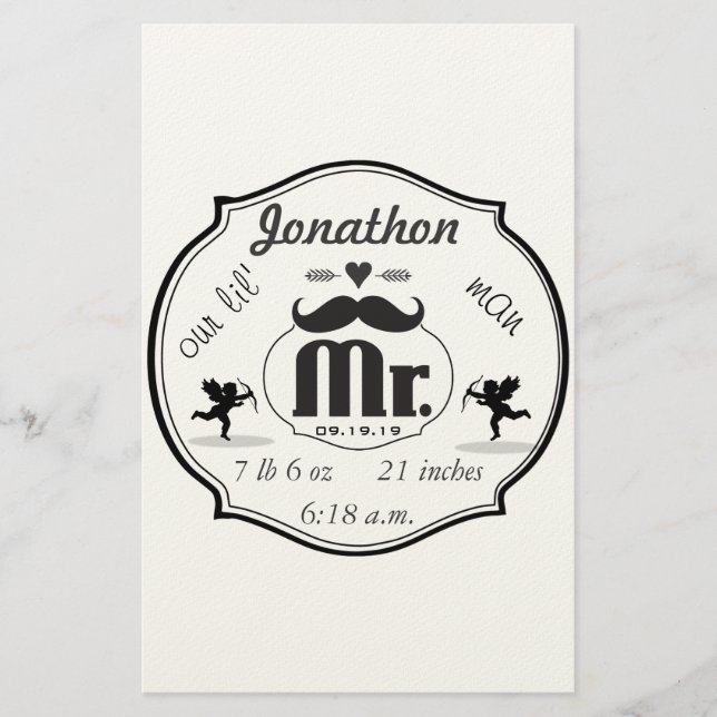 Mustache Lil Man Pojke Stats Brevpapper (Framsida)