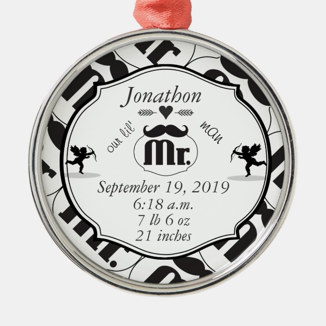 Mustache Lil Man Pojke Stats Julgransprydnad Metall (Framsidan)