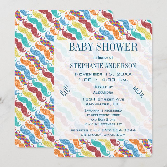 Mustache Lil'Man Retro Baby Shower Inbjudningar (Fram/baksida)