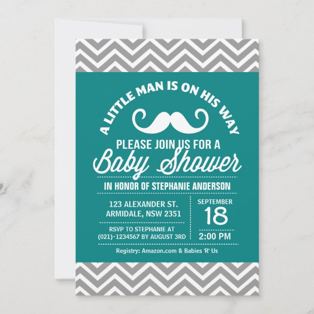 Mustache, liten babydusch inbjudningar (Framsida)