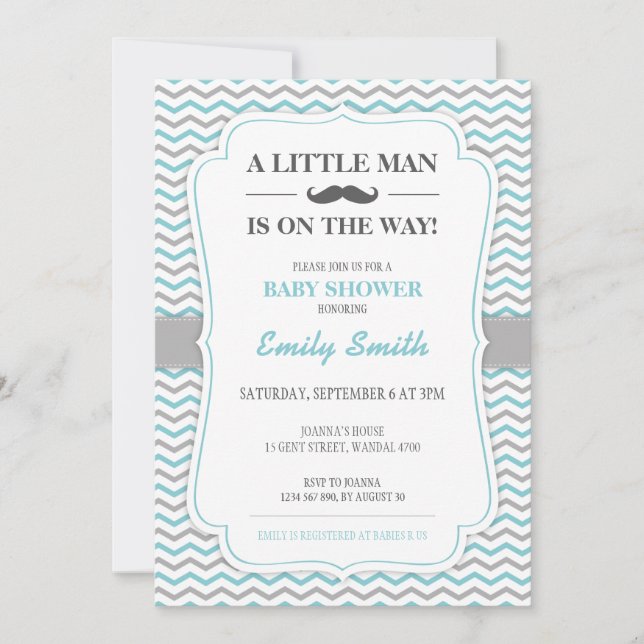 Mustache Little Man Baby Shower-inbjudan Inbjudningar (Framsida)