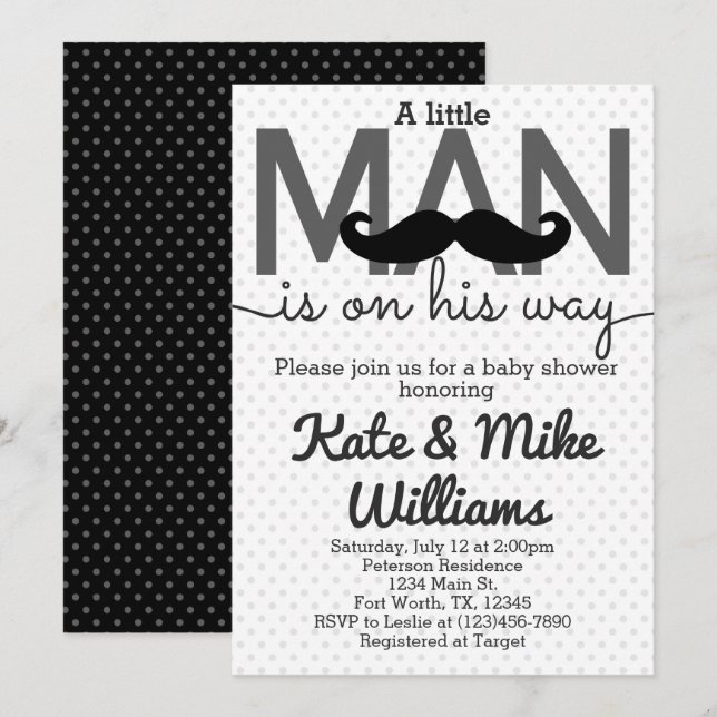 Mustache Little Man Baby Shower-inbjudan Inbjudningar (Fram/baksida)