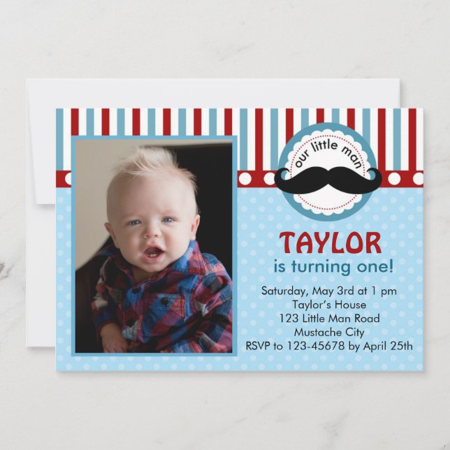 Mustache Little Man Birthday Call (Foto) Inbjudningar (Framsida)