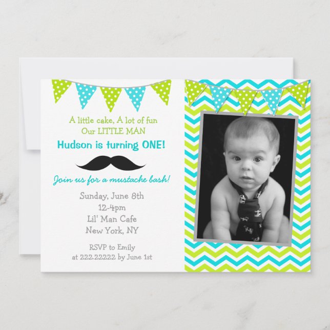 Mustache Little Man Birthday-inbjudningar Inbjudningar (Framsida)