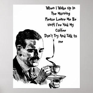 Mustache Man dricker kaffe Retro Art Poster