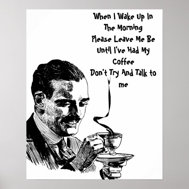 Mustache Man dricker kaffe Retro Art Poster (Framsidan)