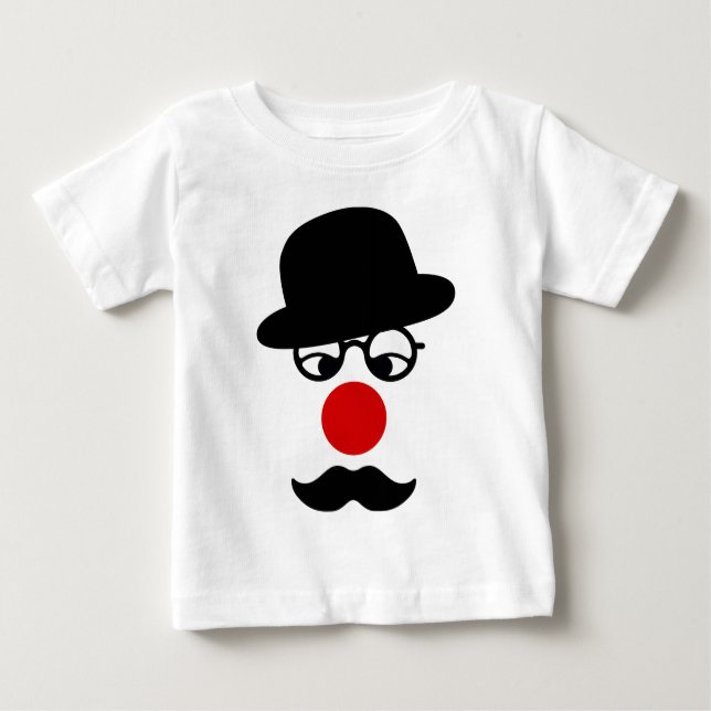 Mustache Man med Hat och Clown Nose Tee Shirt (Framsida)