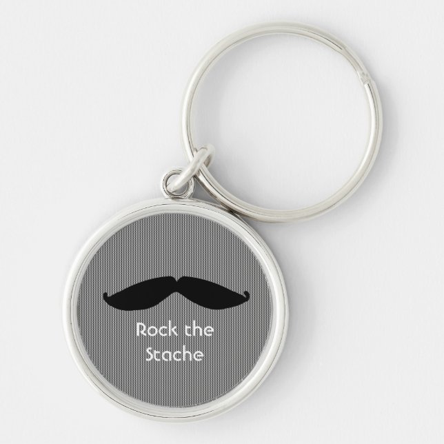 Mustache med Cute Say Rund Silverfärgad Nyckelring (Framsidan)