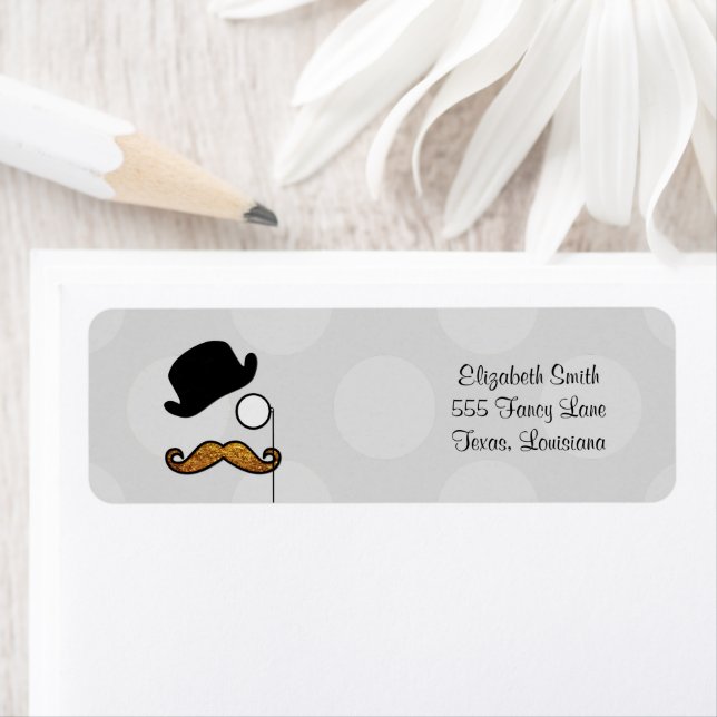 Mustache, Mustache, Stache, Monocle, Bowlareare Ha Returadress Etikett (Insitu)