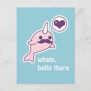 Mustache Narwhal Vykort