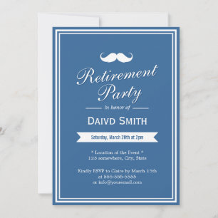 Mustache Navy Blue Pension Party-inbjudningar Inbjudningar