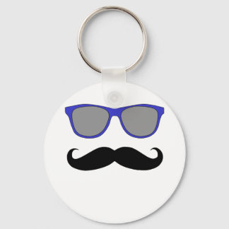 Mustache och Blue Sunglasses Humor Nyckelring