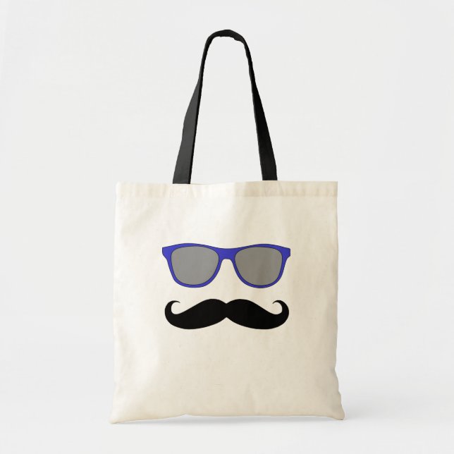Mustache och Blue Sunglasses Humor Tygkasse (Framsidan)