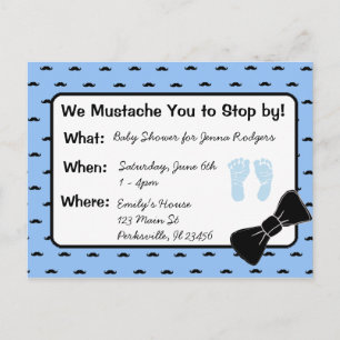 Mustache och Bow tie Baby Shower-inbjudan Inbjudan Vykort