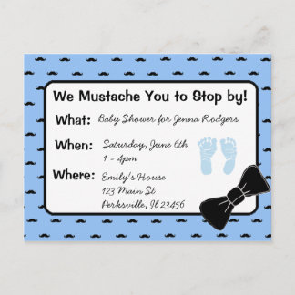 Mustache och Bow tie Baby Shower-inbjudan Inbjudan Vykort