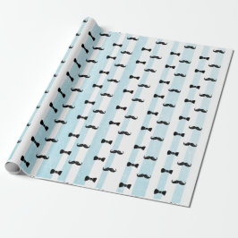 Mustache och Bow Tie Blue och White Stripe Gift Presentpapper