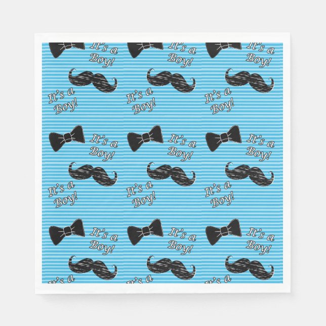 Mustache och Bowtie Blue Party Luncheon Napkins Pappersservett (Framsidan)