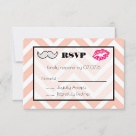 Mustache och Läppar Bröllop OSA på Peach Chevron Kort