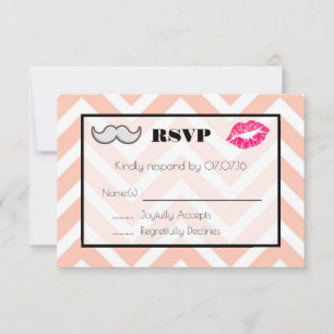Mustache och Läppar Bröllop OSA på Peach Chevron Kort