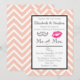 Mustache och Läppar bröllopsinbjudan på Peach Chev Inbjudningar