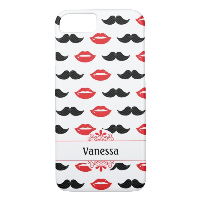 Mustache och Läppar Red & Black Mönster Case-Mate iPhone Skal (Baksida)