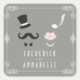 Mustache och Läppar Vintage Chic Bröllop Fyrkantigt Klistermärke