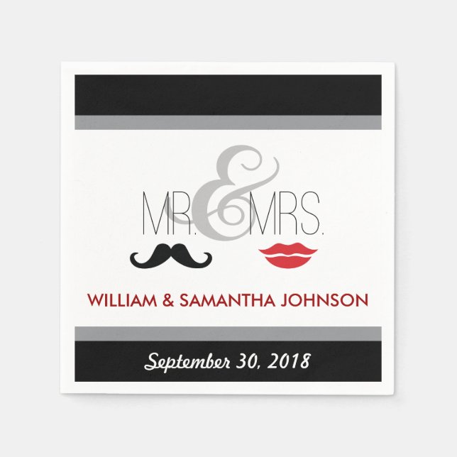 Mustache och Lipstick Napkins (svart) Pappersservett (Framsidan)