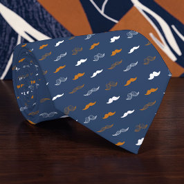 Mustache on Navy Blue Necktie Tie Slips