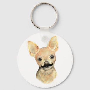 Mustache på en Cute Dog Humor Nyckelring