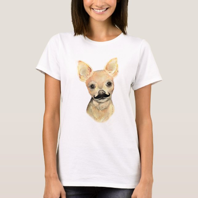 Mustache på en Cute Dog Humor Tee Shirt (Framsida)