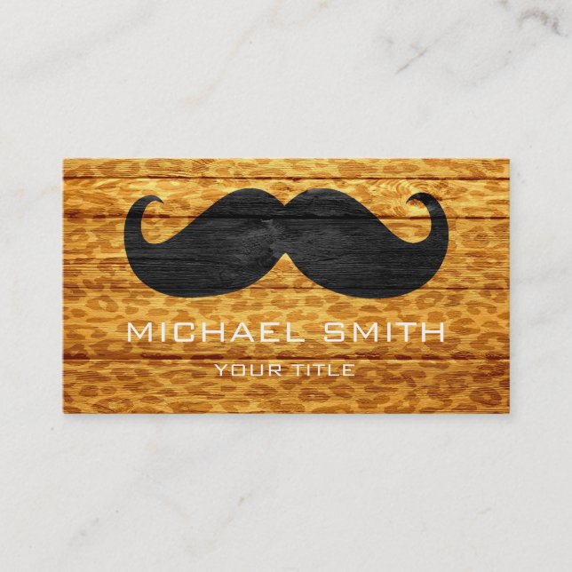 Mustache på Leopard Wood Struktur #2 Visitkort (Framsida)