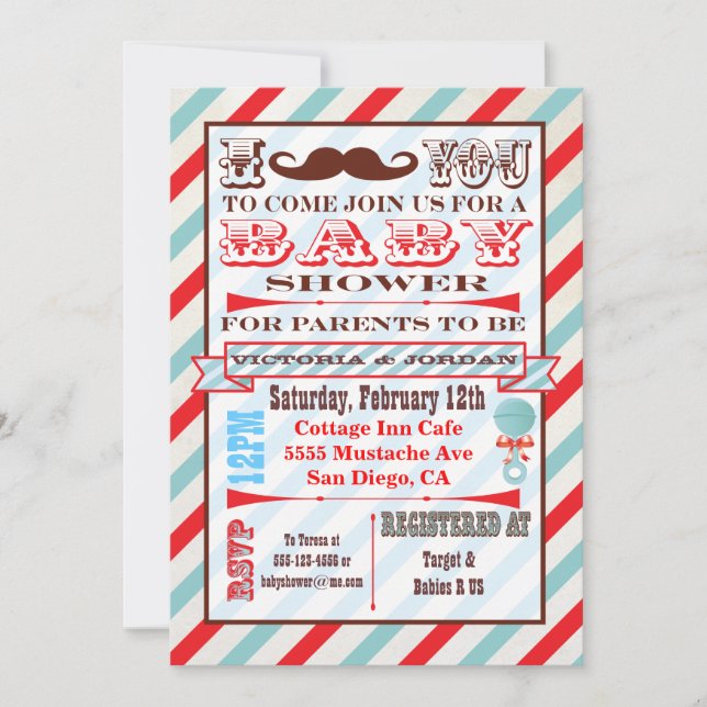 Mustache Par Baby Shower-inbjudningar Inbjudningar (Framsida)