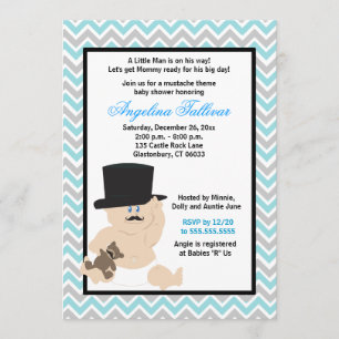 Mustache Pojke Baby Shower-inbjudan Inbjudningar