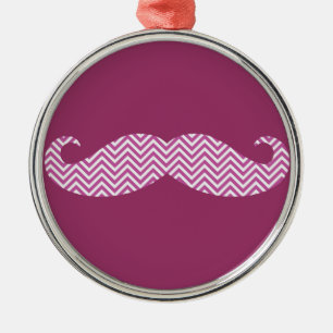 Mustache Radiant Orchid Lila Chevron Mönster Rolig Julgransprydnad Metall