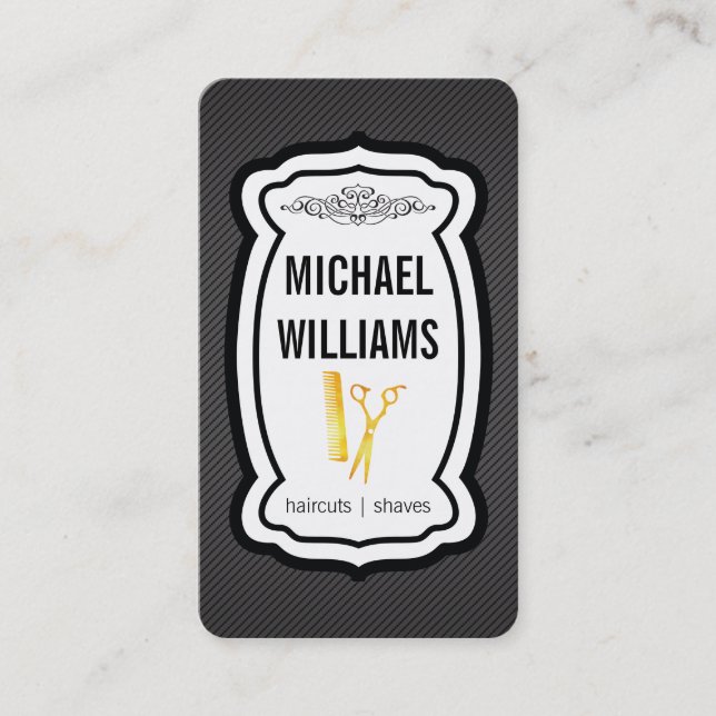 Mustache Rand Golden Shears Comb Visitkort (Framsida)