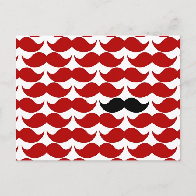 Mustache Red Retro Funky Mönster Vykort (Framsida)