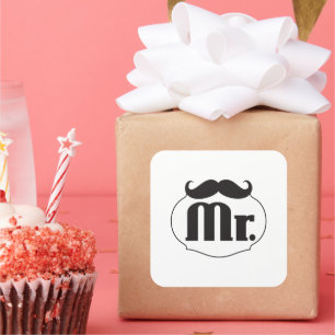 Mustache Retro Vintage Hipster Gifts Fyrkantigt Klistermärke