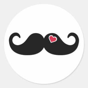 Mustache - rött hjärta runt klistermärke