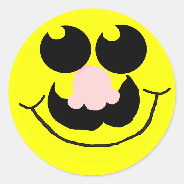 Mustache Sticker Runt Klistermärke (Framsida)