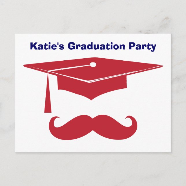 Mustache Studenten Red Inbjudan Vykort (Framsida)
